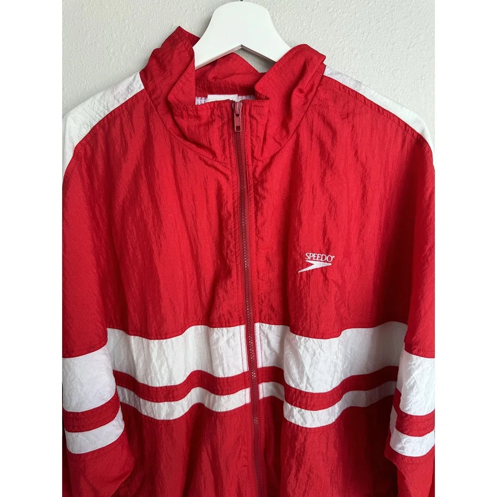 VTG Speedo Track Jacket Red Colorblock Windbreaker 1990s Athleisure Blokecore